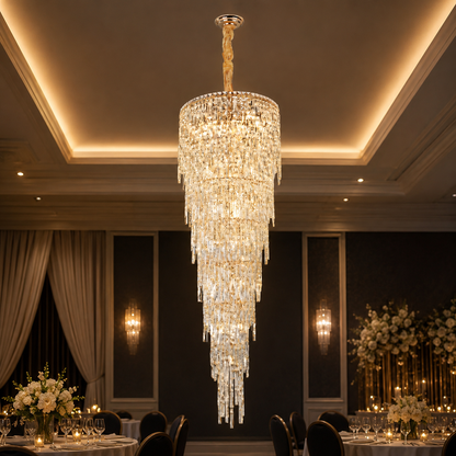 COLLOSEUM Lampadario in cristallo, 100xE14, diametro 100 cm, altezza regolabile, metallo e cristallo, oro