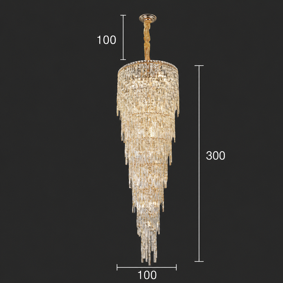 COLLOSEUM Lampadario in cristallo, 100xE14, diametro 100 cm, altezza regolabile, metallo e cristallo, oro