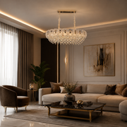 Lampadario in Cristallo DONNO Supremo, 90x34cm, 11xE14, Altezza Regolabile, Metallo e Cristallo, Oro
