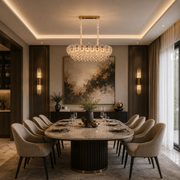 Lampadario in Cristallo DONNO Supremo, 90x34cm, 11xE14, Altezza Regolabile, Metallo e Cristallo, Oro