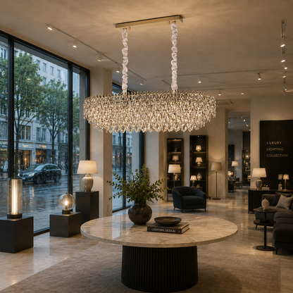 Candelabru Cristal ERDENET Supremo, 12xE14, 92x38x36 cm, Metal si Cristal, Auriu Lucios, Inaltime Reglabila