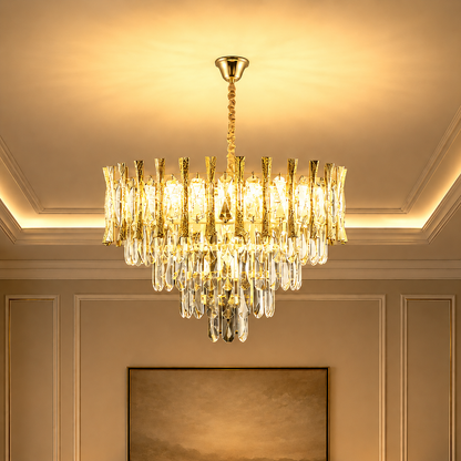 Lampadario Cristallo HAMPTON Nobile 5xE14, Diametro 40cm, Oro Lucido, Altezza Regolabile