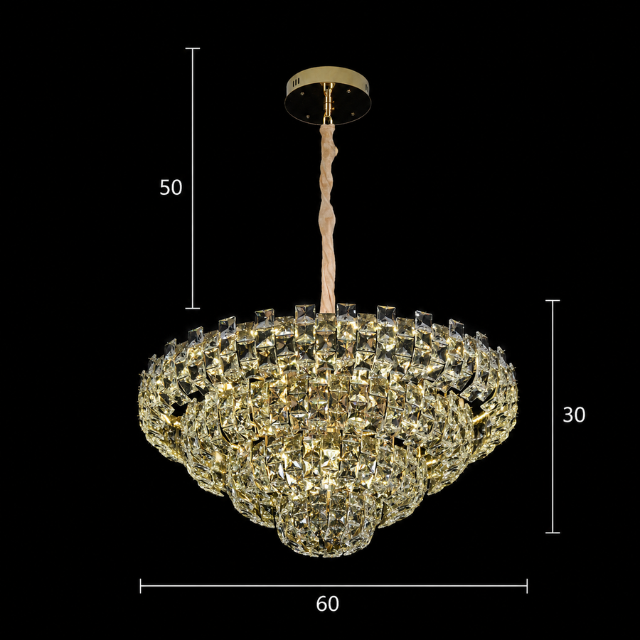 Lampadario HERT Magno cristallo, 70W, 6xE14, altezza regolabile, metallo e cristallo, oro