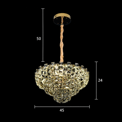 Lampadario in cristallo HERT Nobile, 24W, 4xE14, altezza regolabile, metallo e cristallo, oro