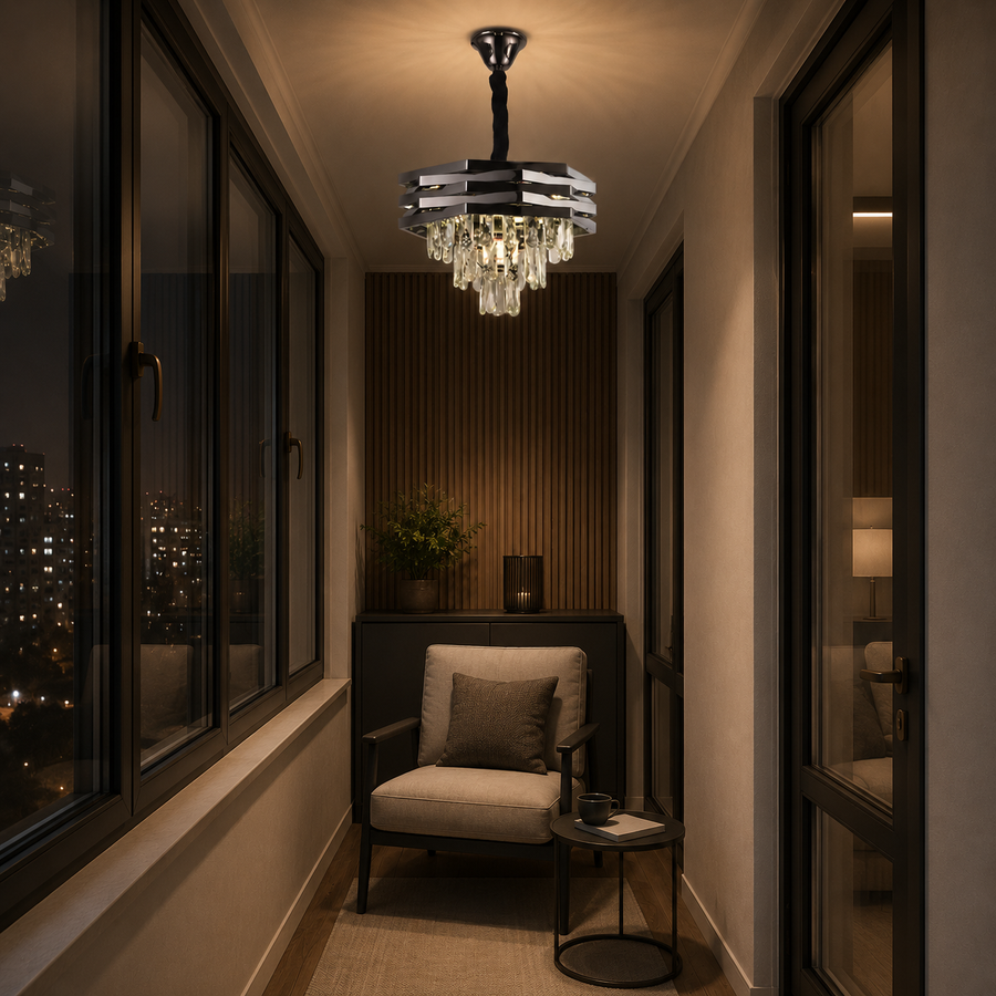 Lampadario in cristallo HEXA Ø37cm 5xE14 Nero