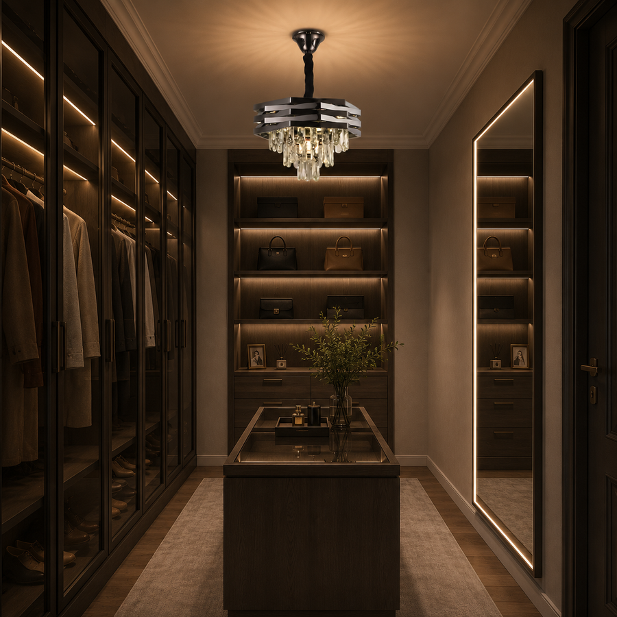 Lampadario in cristallo HEXA Ø37cm 5xE14 Nero