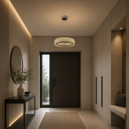 KALTO Regalis Lampadario in cristallo, diametro 75 cm, 112 W, altezza regolabile, metallo e cristallo, cromo lucido
