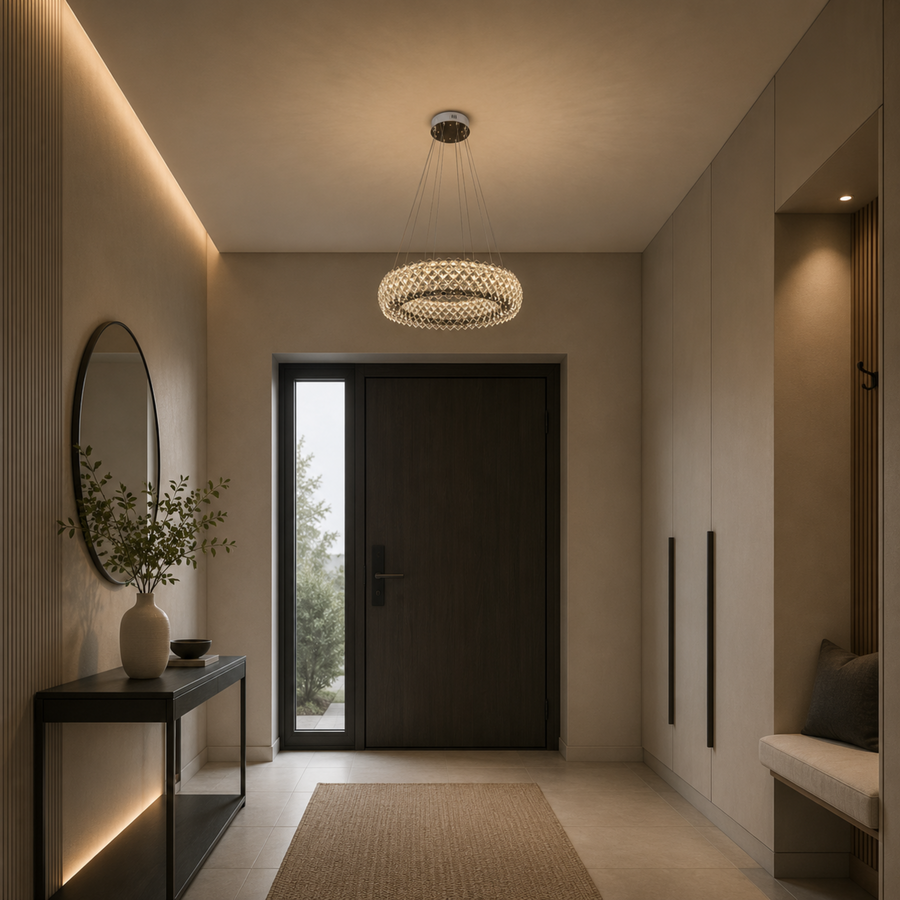 KALTO Regalis Lampadario in cristallo, diametro 75 cm, 112 W, altezza regolabile, metallo e cristallo, cromo lucido