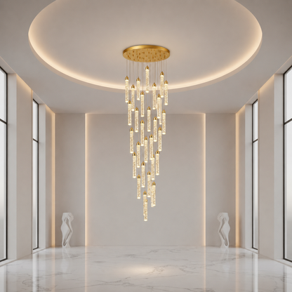 LAGOM Lampadario LED in Cristallo con Telecomando, Sospensione, 30 Sorgenti, 90W, Luce Calda/Neutra/Fredda, Diametro 60cm, Altezza Regolabile, Oro, Metallo e Cristallo