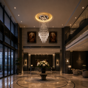 Candelabru Cristal LED 80W AUGUSTA Auriu, Diametru 50cm, Inaltime 200cm, Model Scara