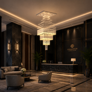 Lampadario LED in Cristallo 80W FLORENTIA Oro, Diametro 50cm, Altezza 200cm, Modello a Scala