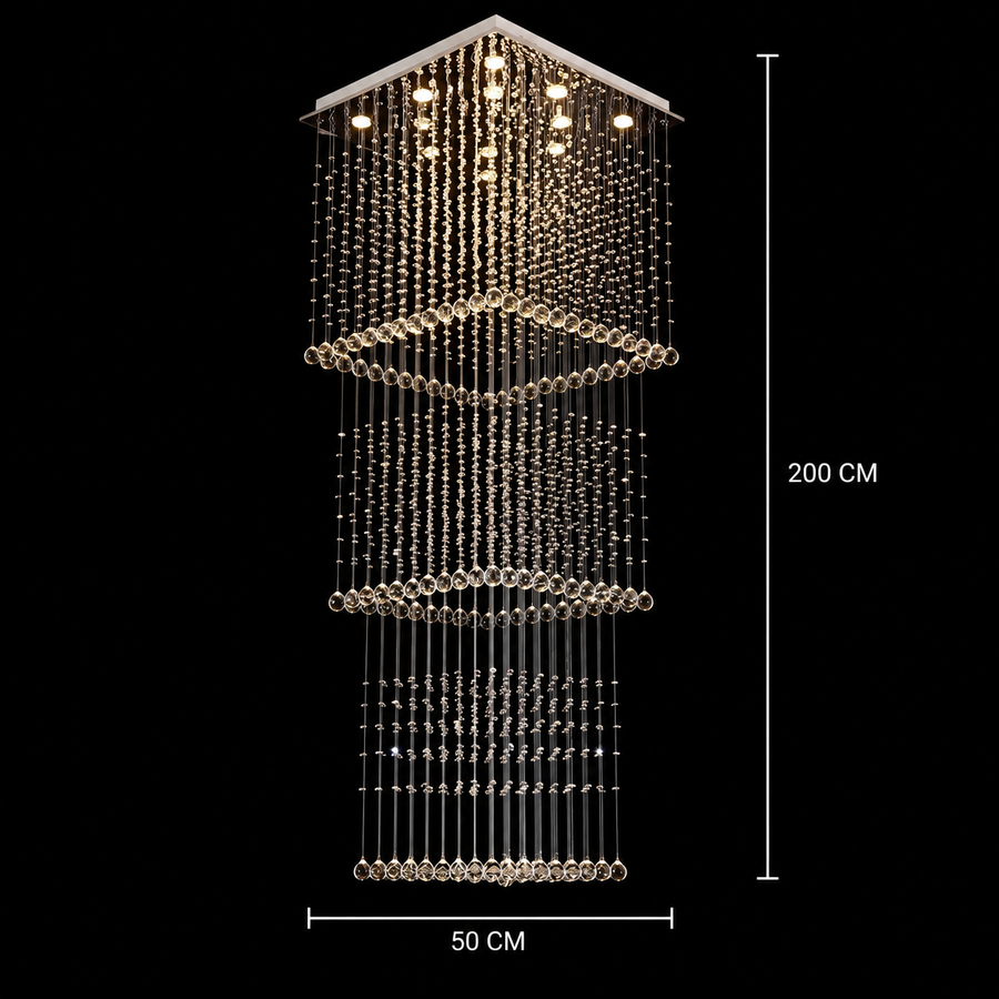 Candelabru Cristal LED 80W PALATINA Auriu, Diametru 50cm, Inaltime 200cm, Model Scara