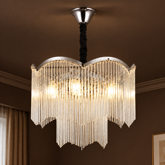 Lampadario di cristallo MEKELLE Elegance, 8x E14, diametro 50 cm, metallo e cristallo, cromo lucido, altezza regolabile