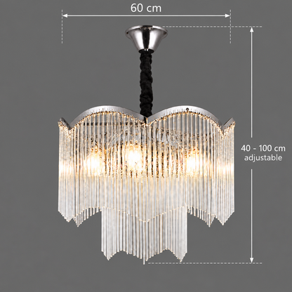 Candelabru Cristal MEKELLE Magno, 10x E14, Diametru 60cm, Metal si Cristal, Crom Lucios, Inaltime Reglabila