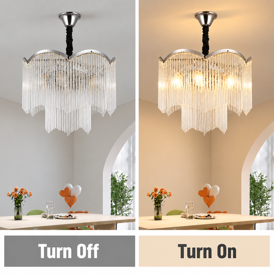 Candelabru Cristal MEKELLE Magno, 10x E14, Diametru 60cm, Metal si Cristal, Crom Lucios, Inaltime Reglabila