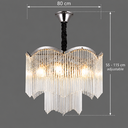 Candelabru Cristal MEKELLE Regalis, 18x E14, Diametru 80cm, Metal si Cristal, Crom Lucios, Inaltime Reglabila