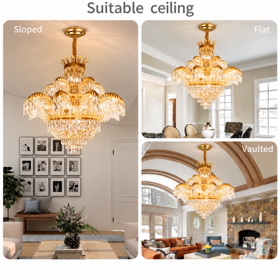 Lampadario in Cristallo PALACE Supremo 29xG9, D115cm, Oro Lucido, Altezza Regolabile, Metallo e Cristallo