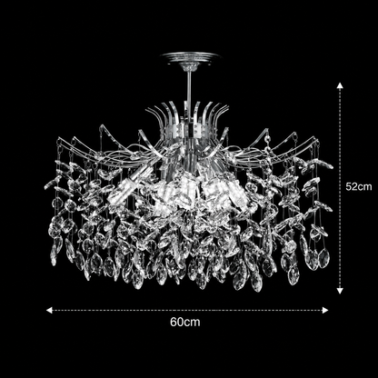 PROWES Magno Lampadario in cristallo, 10xE14, D60 cm, Cromo Lucido, Altezza Regolabile, Metallo e Cristallo