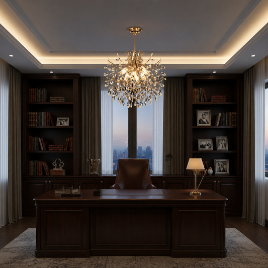 Lampadario di cristallo PROWES Eleganza, 8xE14, D50 cm, Oro, Altezza regolabile, Metallo e cristallo