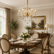 Lampadario PSE Magno Cristallo, 6xE14, D61cm, Altezza Regolabile, Metallo e Cristallo, Oro