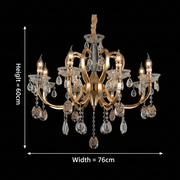 Lampadario di cristallo PSE Regalis, 8xE14, D76cm, altezza regolabile, metallo e cristallo, oro