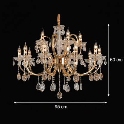 Lampadario di cristallo PSE Supremo, 15xE14, D95cm, altezza regolabile, metallo e cristallo, oro
