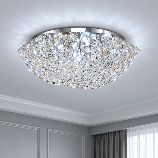 Lampadario in Cristallo QEQERTARSUAQ Nobile, 5x E14, Diametro 40cm, Metallo e Cristallo, Cromo Lucido