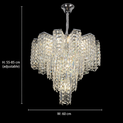 Candelabru Cristal TAGISH Magno 16xE14, Diametru 60cm, Metal si Cristal, Crom Lucios, Inaltime Reglabila