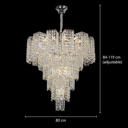 Lampadario Cristallo TAGISH Supremo 19xE14, Diametro 80cm, Metallo e Cristallo, Cromo Lucido, Altezza Regolabile