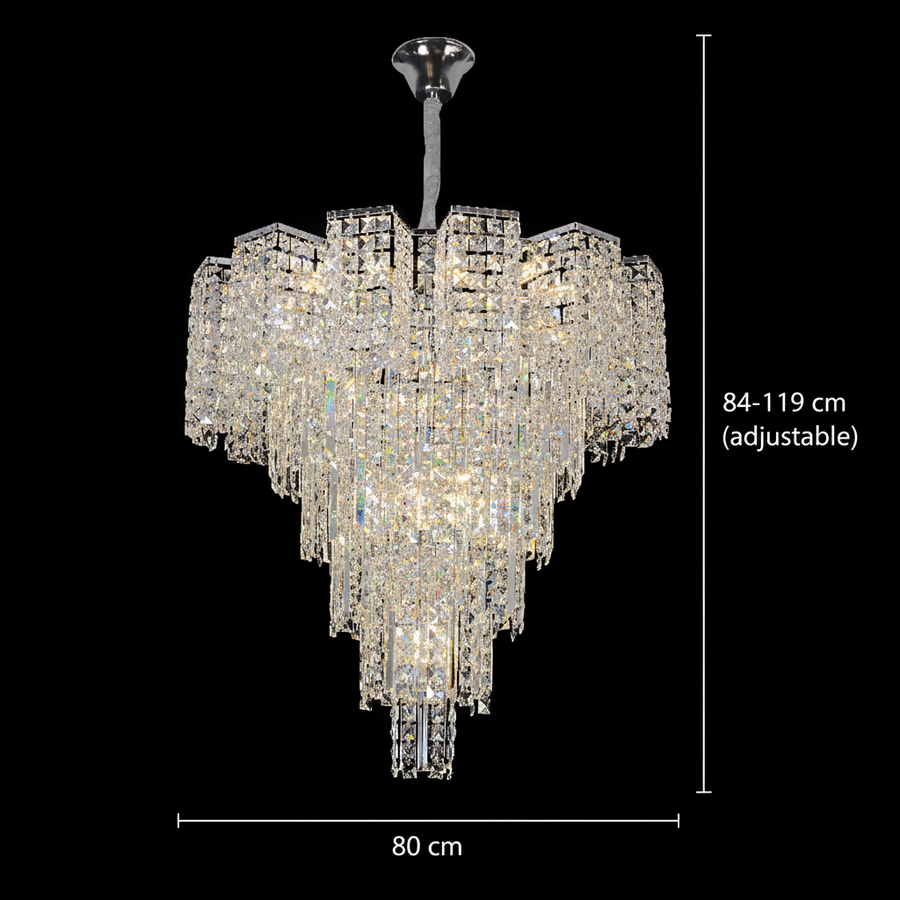 Lampadario Cristallo TAGISH Supremo 19xE14, Diametro 80cm, Metallo e Cristallo, Cromo Lucido, Altezza Regolabile