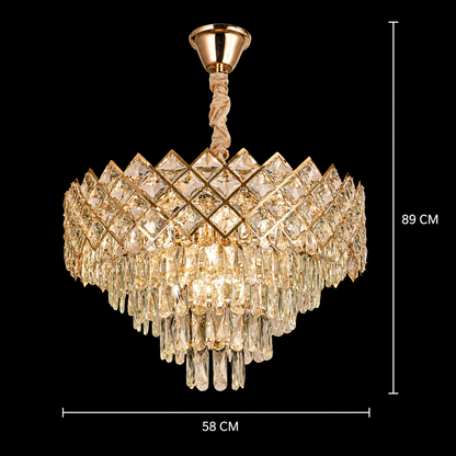 Lampadario Cristallo VECTORIA Magno 8xE14, Diametro 58cm, Oro, Altezza Regolabile, Metallo e Cristallo