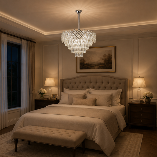 Lampadario Cristallo VECTORIA Magno 8xE14, Diametro 58cm, Cromo Lucido, Altezza Regolabile, Metallo e Cristallo