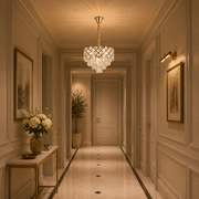 Lampadario Cristallo VECTORIA Nobile 5xE14, Diametro 39cm, Oro, Altezza Regolabile, Metallo e Cristallo