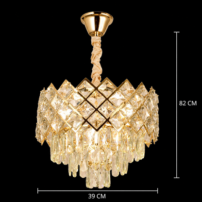 Lampadario Cristallo VECTORIA Nobile 5xE14, Diametro 39cm, Oro, Altezza Regolabile, Metallo e Cristallo