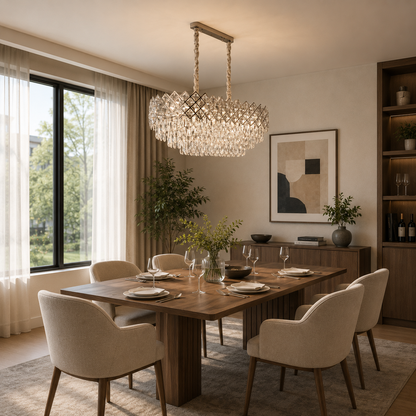 VECTORIA Supremo Lampadario in cristallo, 10xE14, diametro 75x39 cm, cromo lucido, altezza regolabile, metallo e cristallo