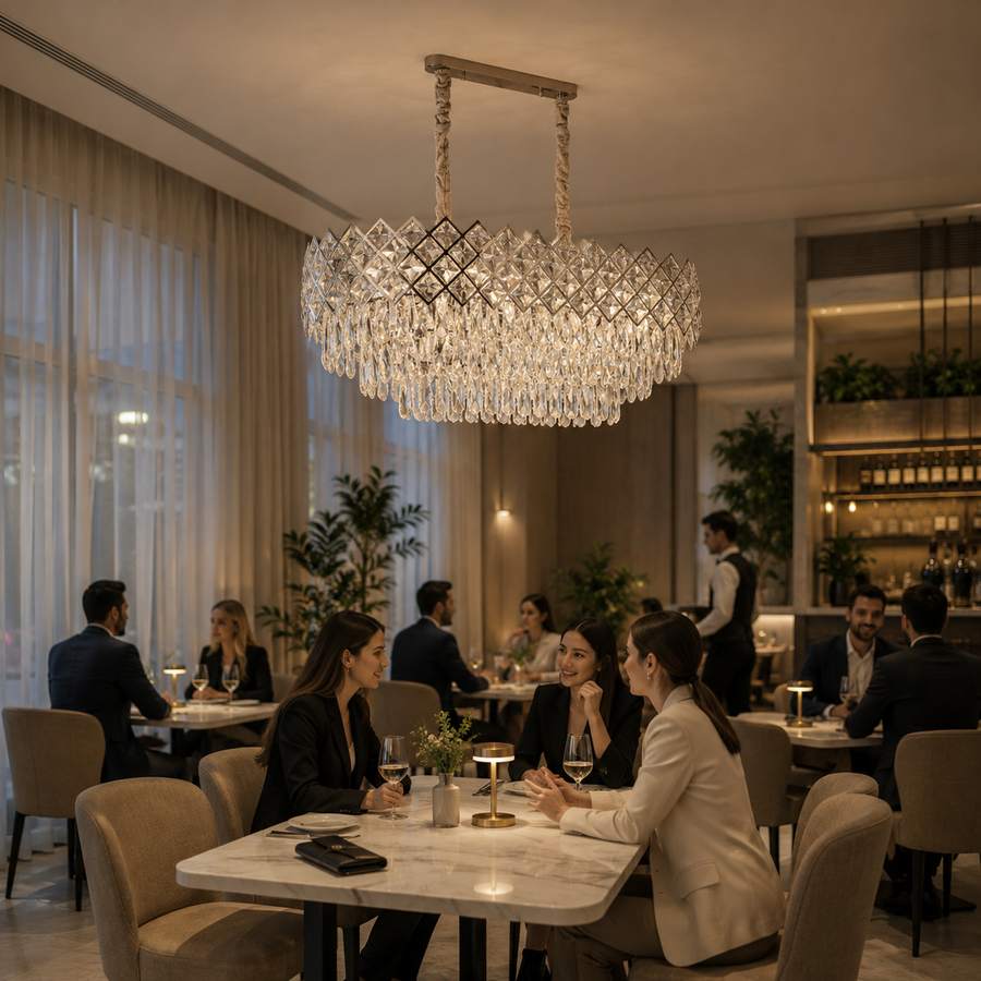 VECTORIA Supremo Lampadario in cristallo, 10xE14, diametro 75x39 cm, cromo lucido, altezza regolabile, metallo e cristallo