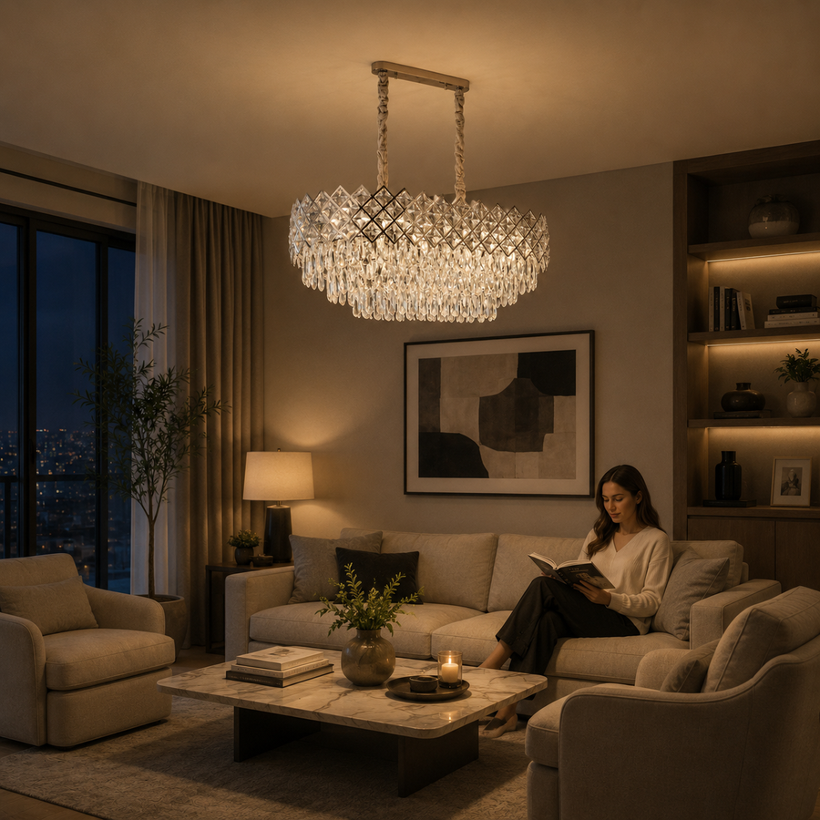 VECTORIA Supremo Lampadario in cristallo, 10xE14, diametro 75x39 cm, cromo lucido, altezza regolabile, metallo e cristallo