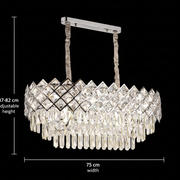 VECTORIA Supremo Lampadario in cristallo, 10xE14, diametro 75x39 cm, cromo lucido, altezza regolabile, metallo e cristallo