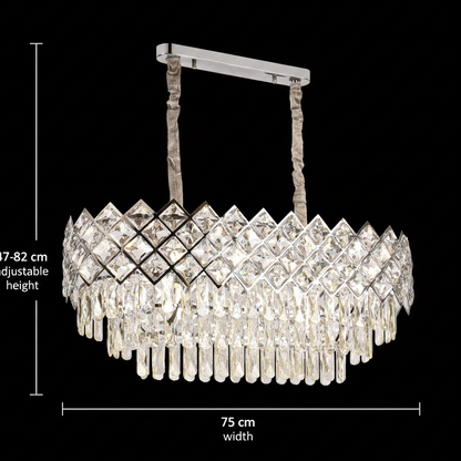 VECTORIA Supremo Lampadario in cristallo, 10xE14, diametro 75x39 cm, cromo lucido, altezza regolabile, metallo e cristallo