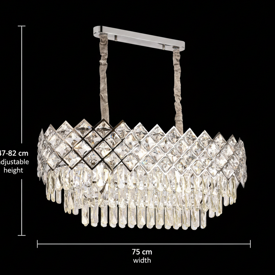 VECTORIA Supremo Lampadario in cristallo, 10xE14, diametro 75x39 cm, cromo lucido, altezza regolabile, metallo e cristallo