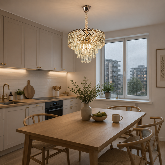 Lampadario Cristallo VECTOR Magno 8xE14, Diametro 58cm, Oro Lucido, Altezza Regolabile, Metallo e Cristallo