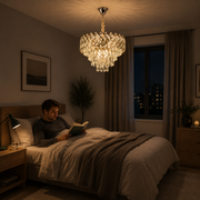 Lampadario Cristallo VECTOR Magno 8xE14, Diametro 58cm, Oro Lucido, Altezza Regolabile, Metallo e Cristallo