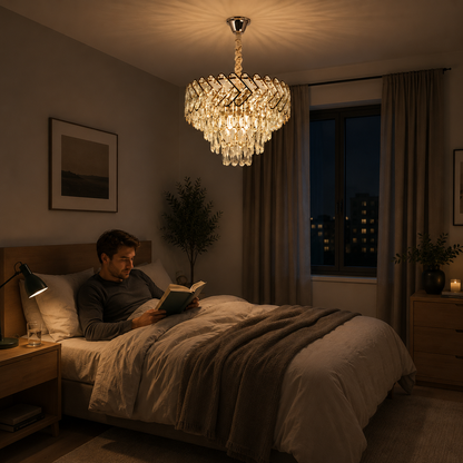 Lampadario Cristallo VECTOR Magno 8xE14, Diametro 58cm, Oro Lucido, Altezza Regolabile, Metallo e Cristallo