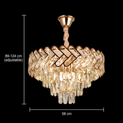 Lampadario Cristallo VECTOR Magno 8xE14, Diametro 58cm, Oro Lucido, Altezza Regolabile, Metallo e Cristallo