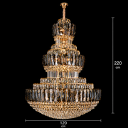 VELIOR Grande Lampadario in cristallo 49xE14, D120 cm, Oro, Altezza regolabile, Metallo e cristallo