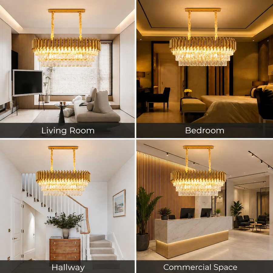 Lampadario in Cristallo VERSAILLES Regalis 10xE14, Diametro 80cm, Oro, Altezza Regolabile