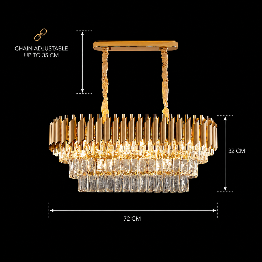 Lampadario in Cristallo VERSAILLES Regalis 10xE14, Diametro 80cm, Oro, Altezza Regolabile