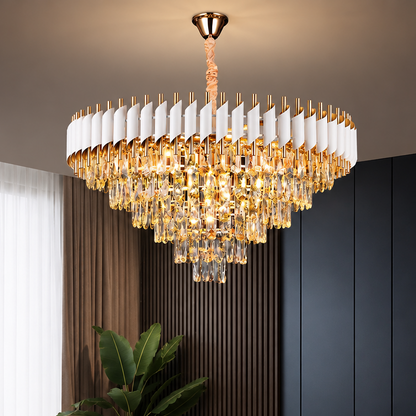 VERSAILLES Supremo Lampadario in cristallo 12xE14, diametro 80 cm, oro lucido e bianco, altezza regolabile