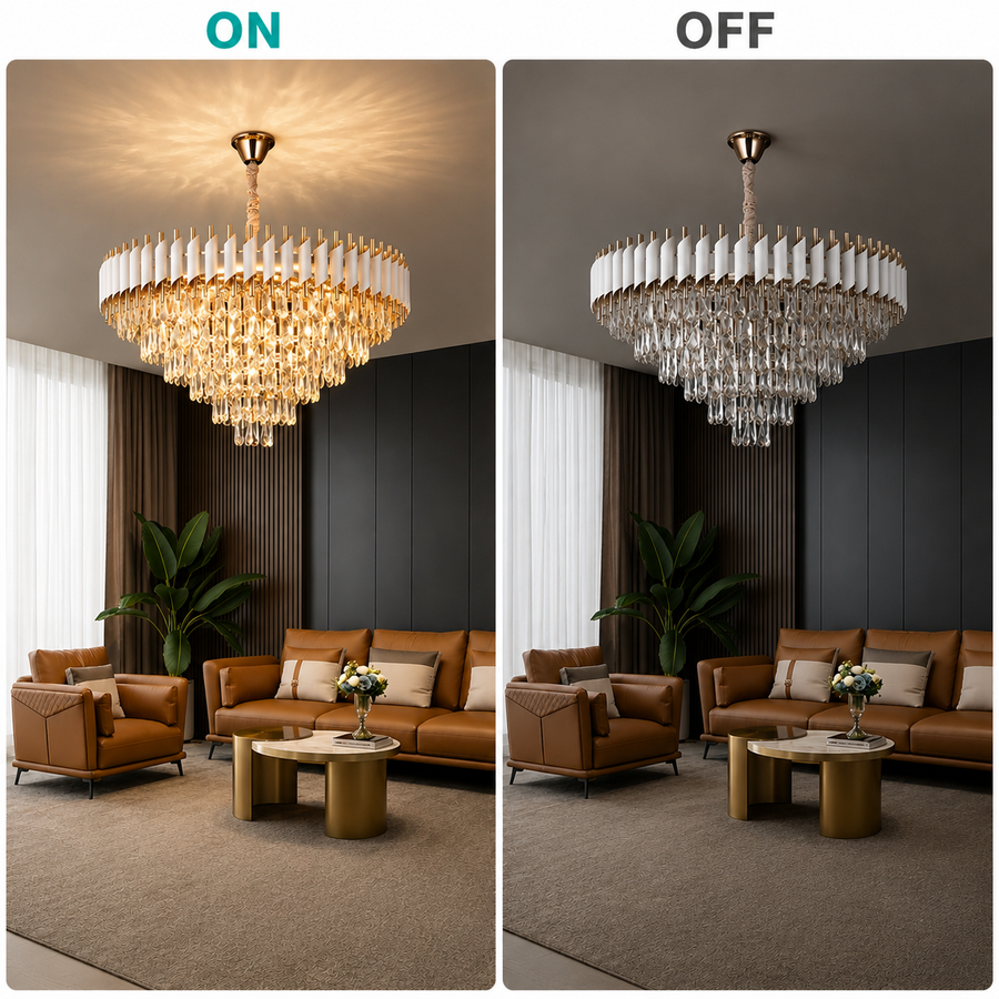 VERSAILLES Supremo Lampadario in cristallo 12xE14, diametro 80 cm, oro lucido e bianco, altezza regolabile