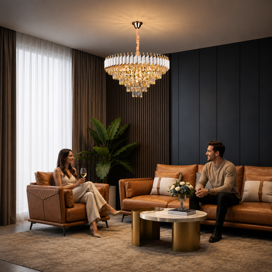 VERSAILLES Supremo Lampadario in cristallo 12xE14, diametro 80 cm, oro lucido e bianco, altezza regolabile